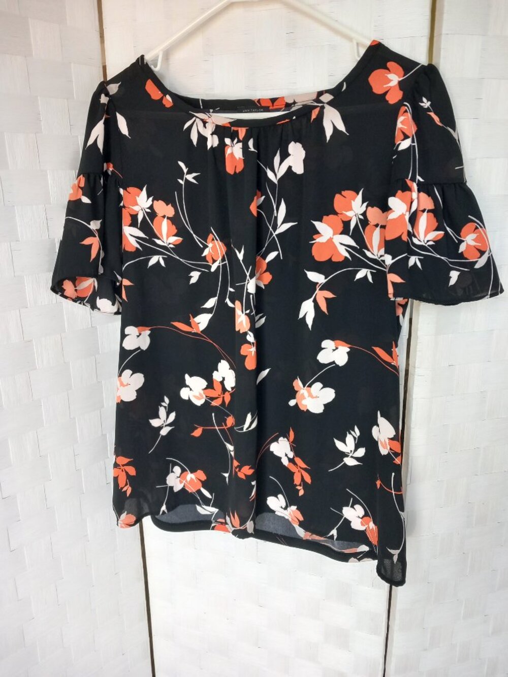 Ann Taylor Floral Blouse with Flutter Sleeves